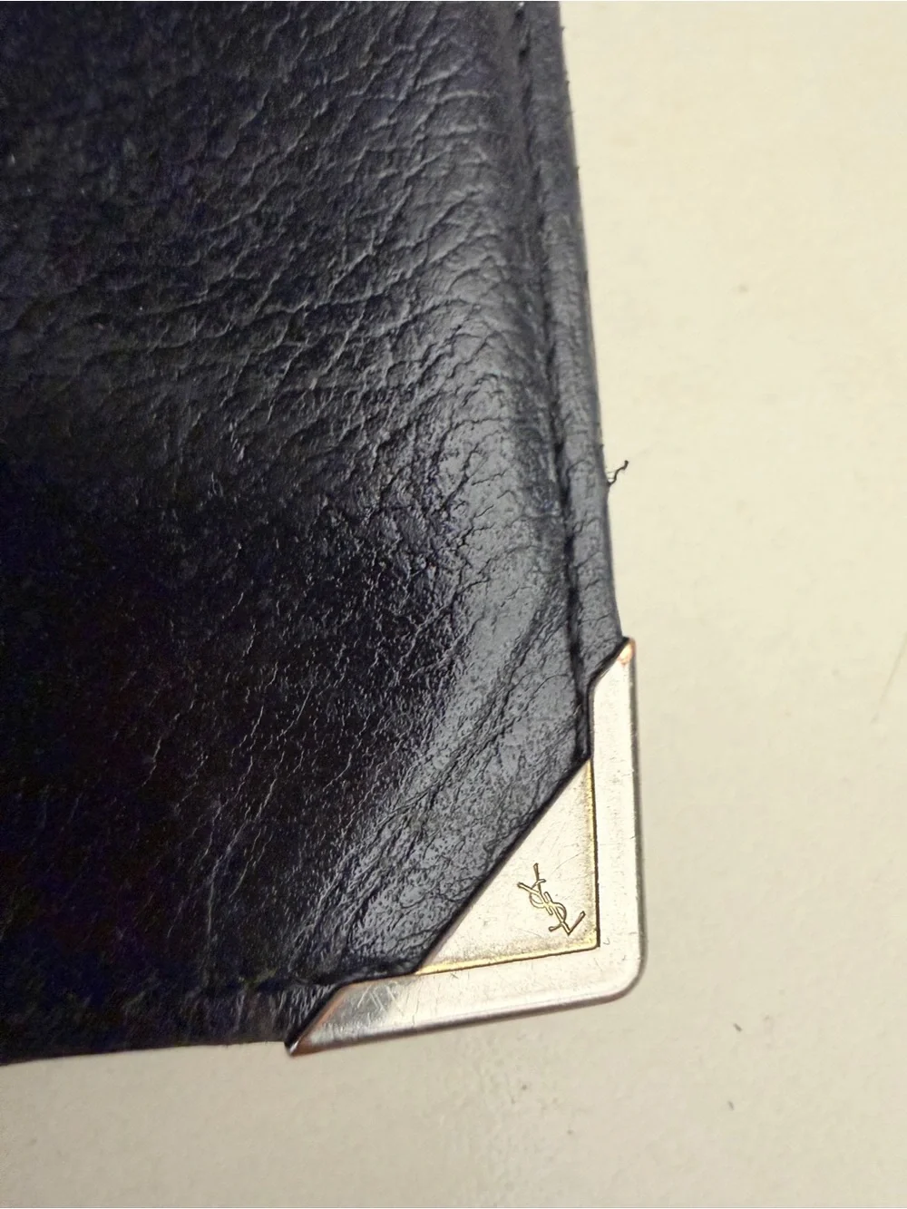Saint Laurent Black Leather Continental Wallet with Silver Corner Accents
